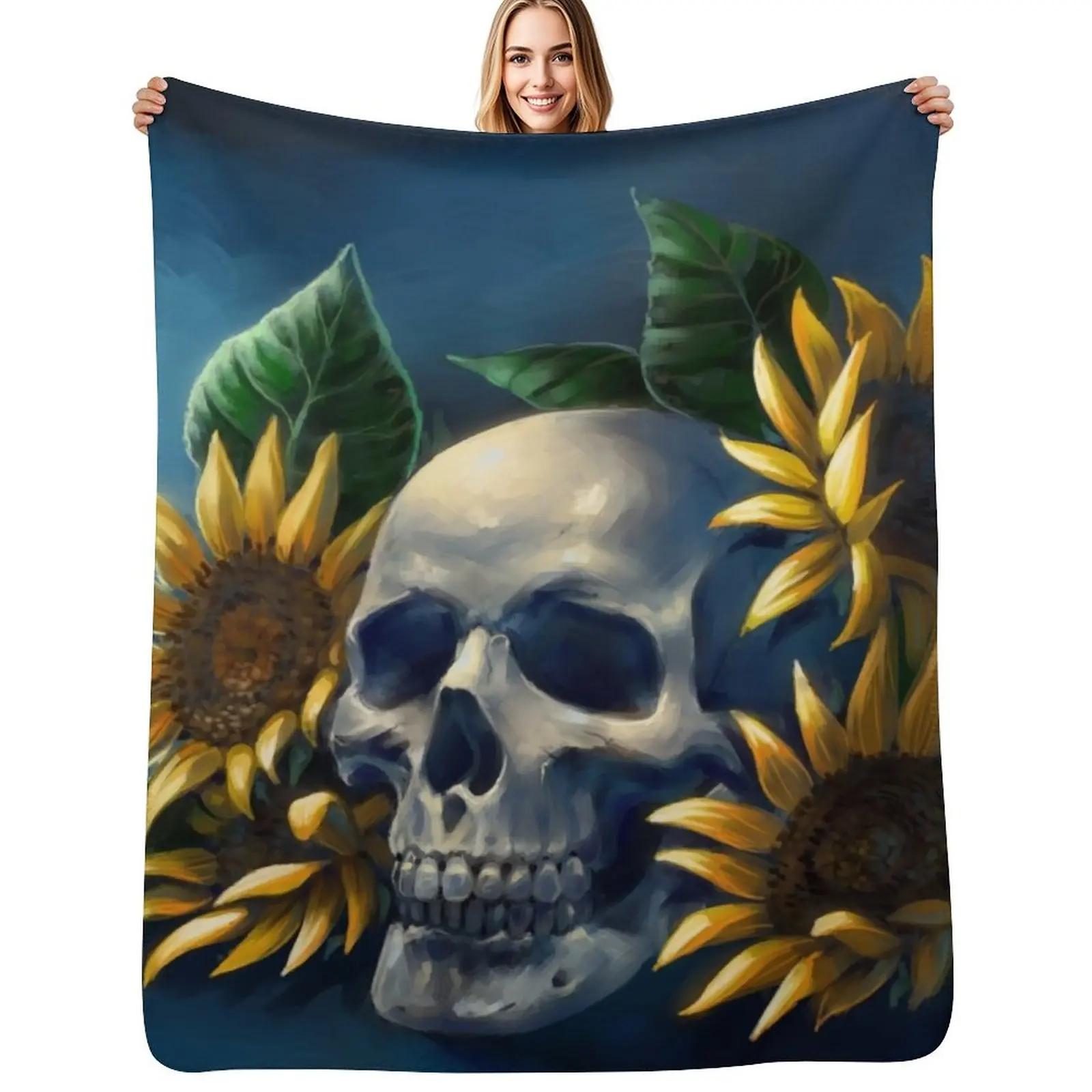 

Skull and Sunflowers Throw Blanket Cozy Throw Blanket for Bed Sofa Chair