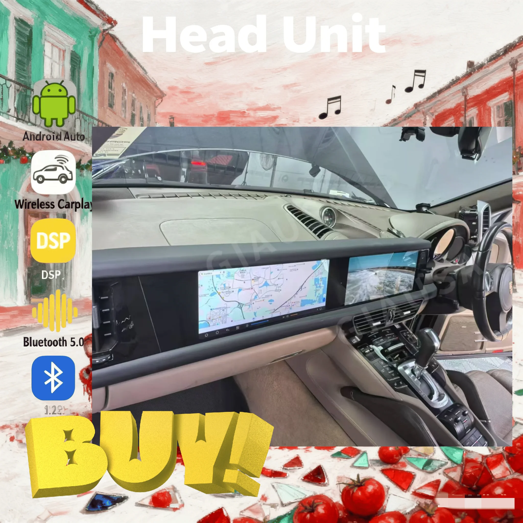 

CarPlay для Porsche Cayenne 2010-2021, GPS-навигация, Android 13, двойной экран, мультимедийный проигрыватель, 4G, Bluetooth