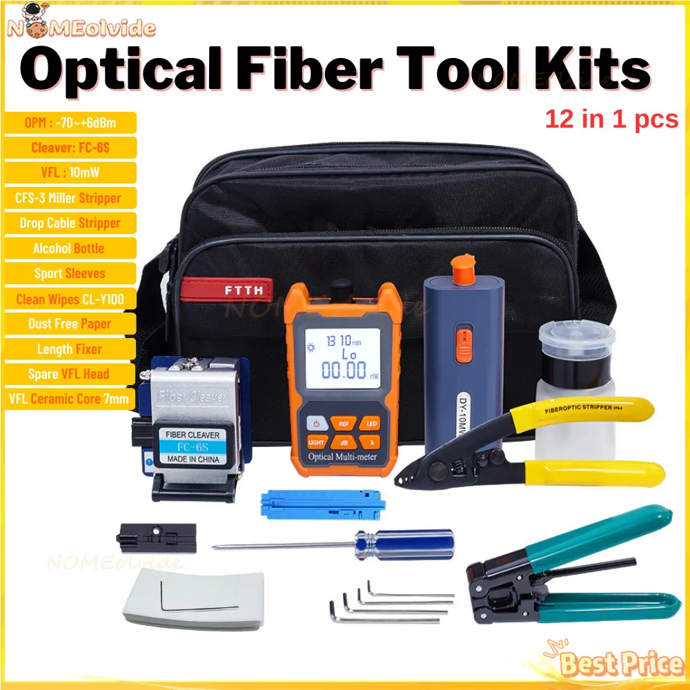 

Mini FTTH Fiber Optic Tool Kit With Fiber Cleaver -70~+10dBm Optical Power Meter Visual Fault Locator 10mw Toolkit