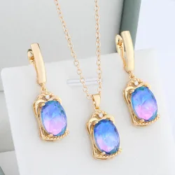 New Trend Luxury Necklaces And Earrings Set For Women High Quality Natural Zircon Elegant Wedding Colorful Jewelry Sets