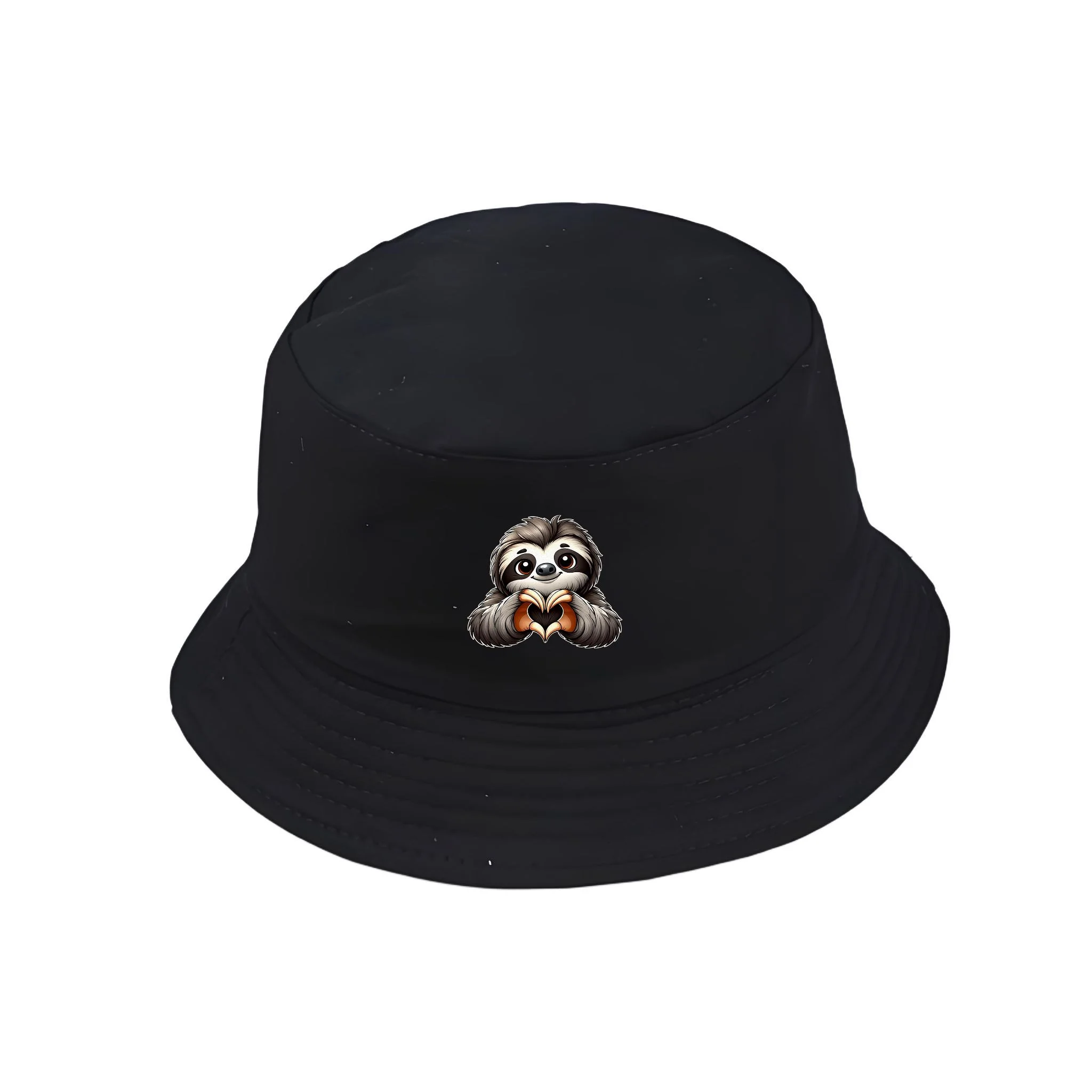 Sloth Print Bucket Hat Cotton Fisherman's Hat Y2K Casual Packable Bucket Cap Vintage Sun Hat for Women Men