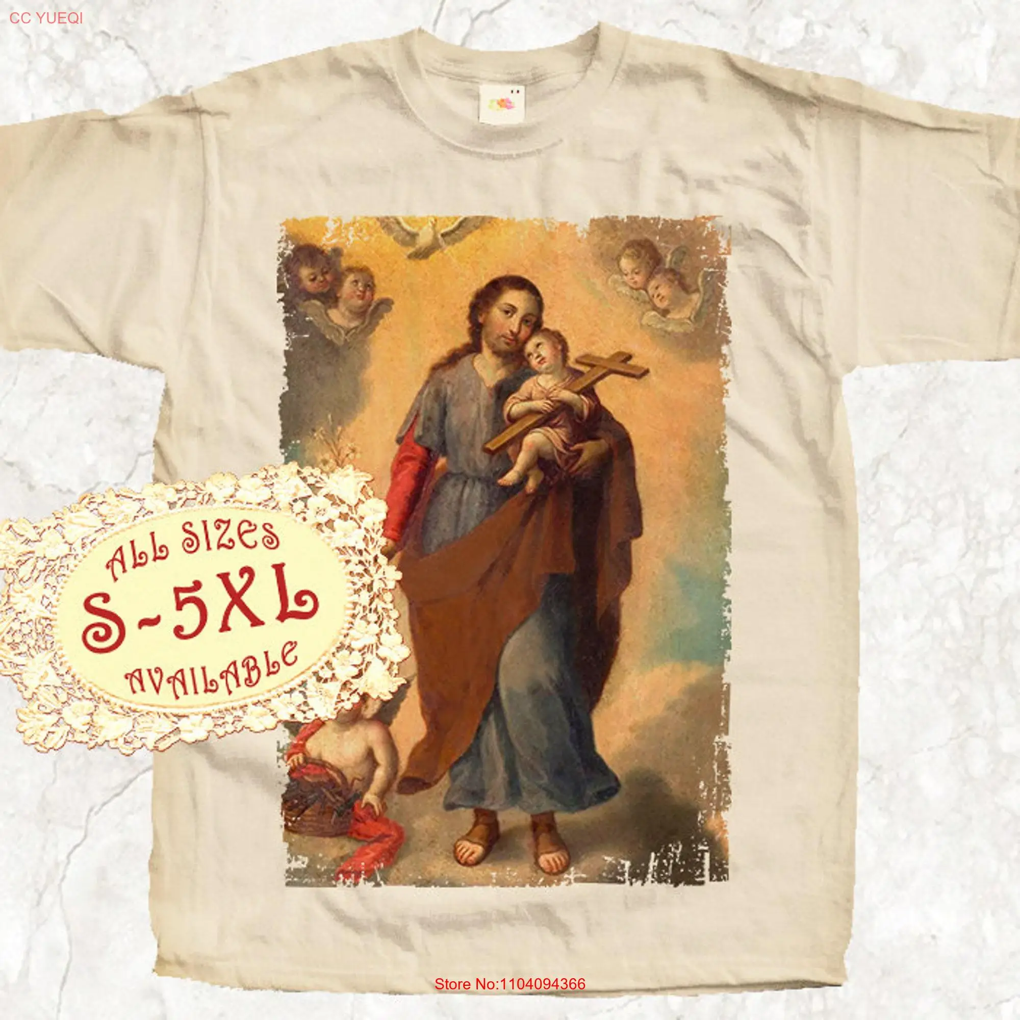 Saint Joseph with baby Jesus V4 Catolic T SHIRT All sizes S 5XL Religious Christian Catholic TEE Natural