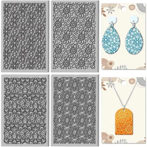 4 Sheet Seamless Flowers Clay Texture Mat Mandala Pattern Sunflowers Polymer Clay Texture Sheets DIY Tools for Earring Jewelry