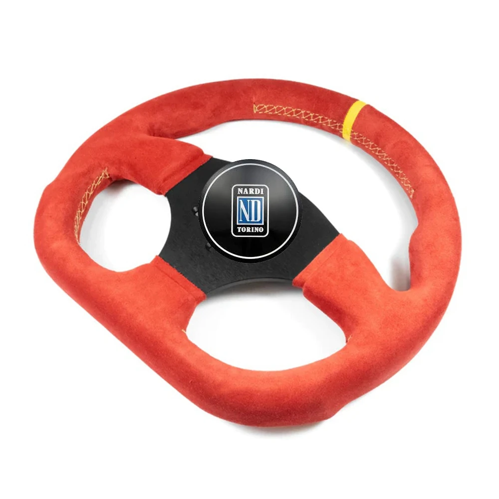 Red Flat Drift Universal 13Inch Racing Nardi Steering Wheel Car JDM Suede Steering Wheel Volantes For VW HONDA TOYOTA BMW Nissan