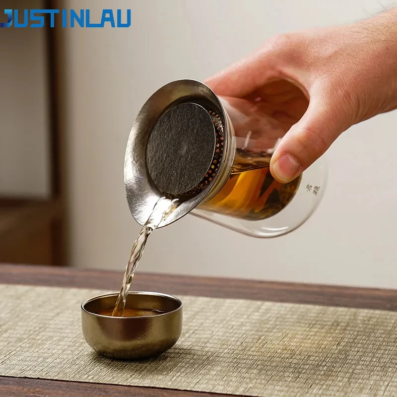 JUSTINLAU Double Layer Tea Maker High Borosilicate Glass Teapot with Titanium Tea Filter Home Tea & Water Separation Gongfu Set