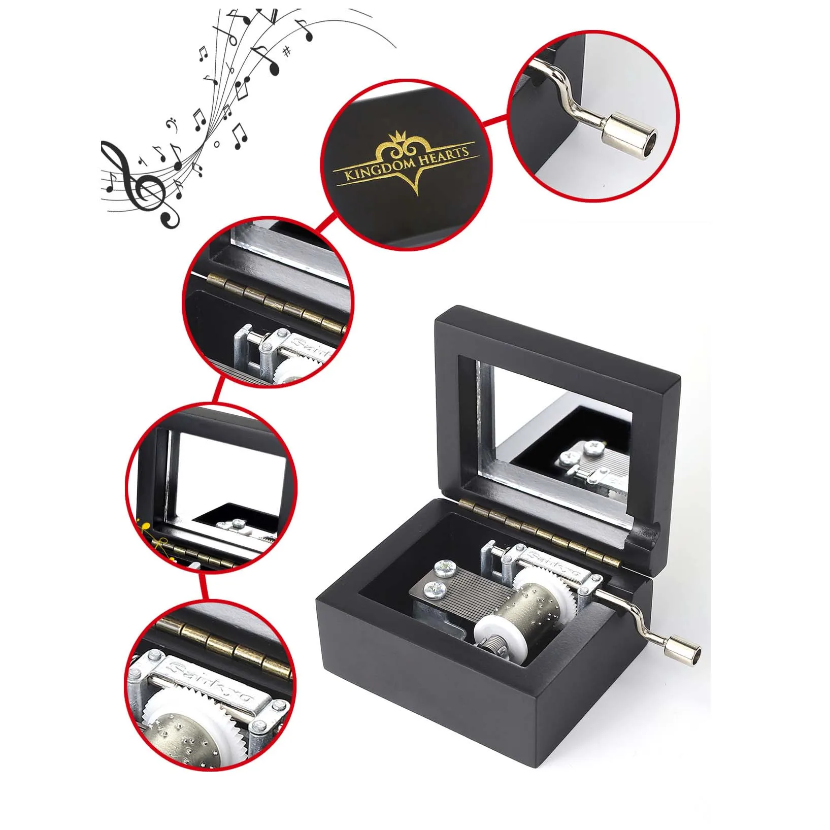 ROSIKING Kingdom heart Black Mirror Hand operated Solid Wood Music Box Birthday, Christmas, Valentine's Day Gift