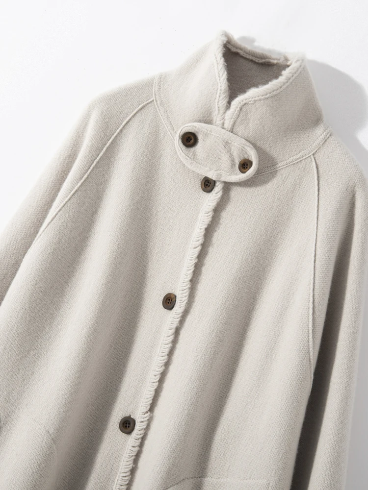 

CHICUU Women's 100% Cashmere Knitted Coat Long Cardigan Sweater Autumn Winter Thick Mock Neck Luxury Design Cashmere Knitwear