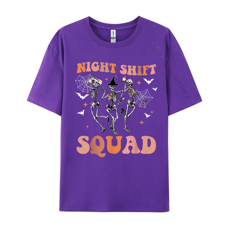 

Skeleton Dancing Nurse Night Squad Shift Halloween Personalized All Cotton Group Tops T Shirt 2024 Newest Men Tshirts
