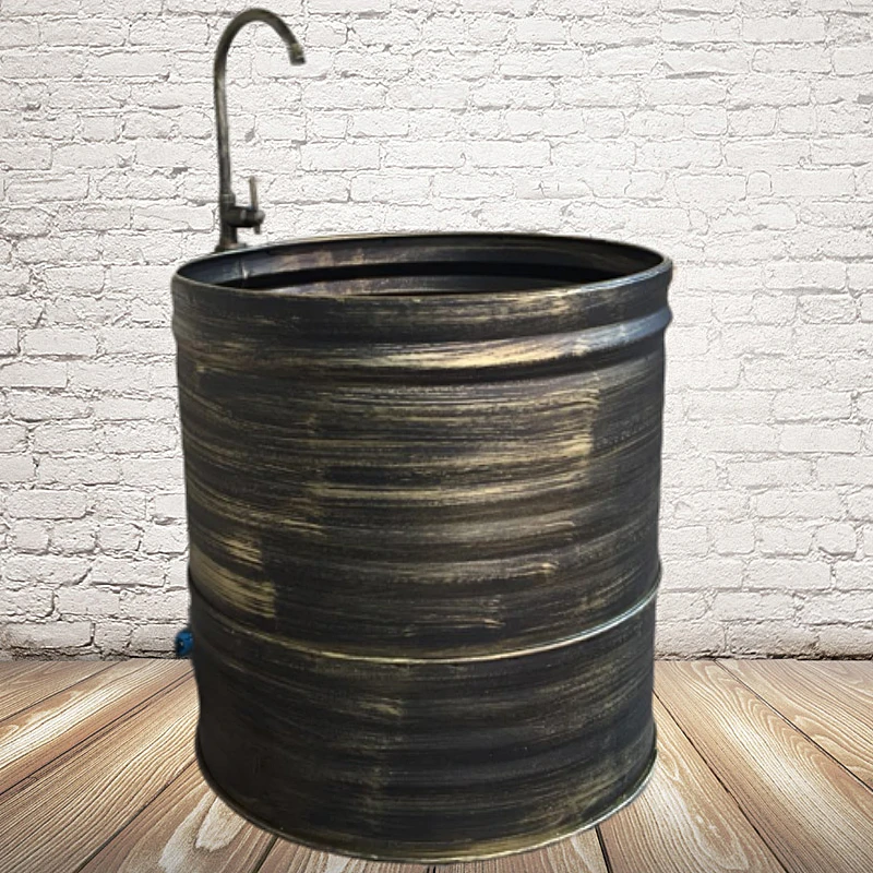 Industrial style iron art floor standing circular vintage mop pool, large balcony, bathroom mop pool, mop bucket