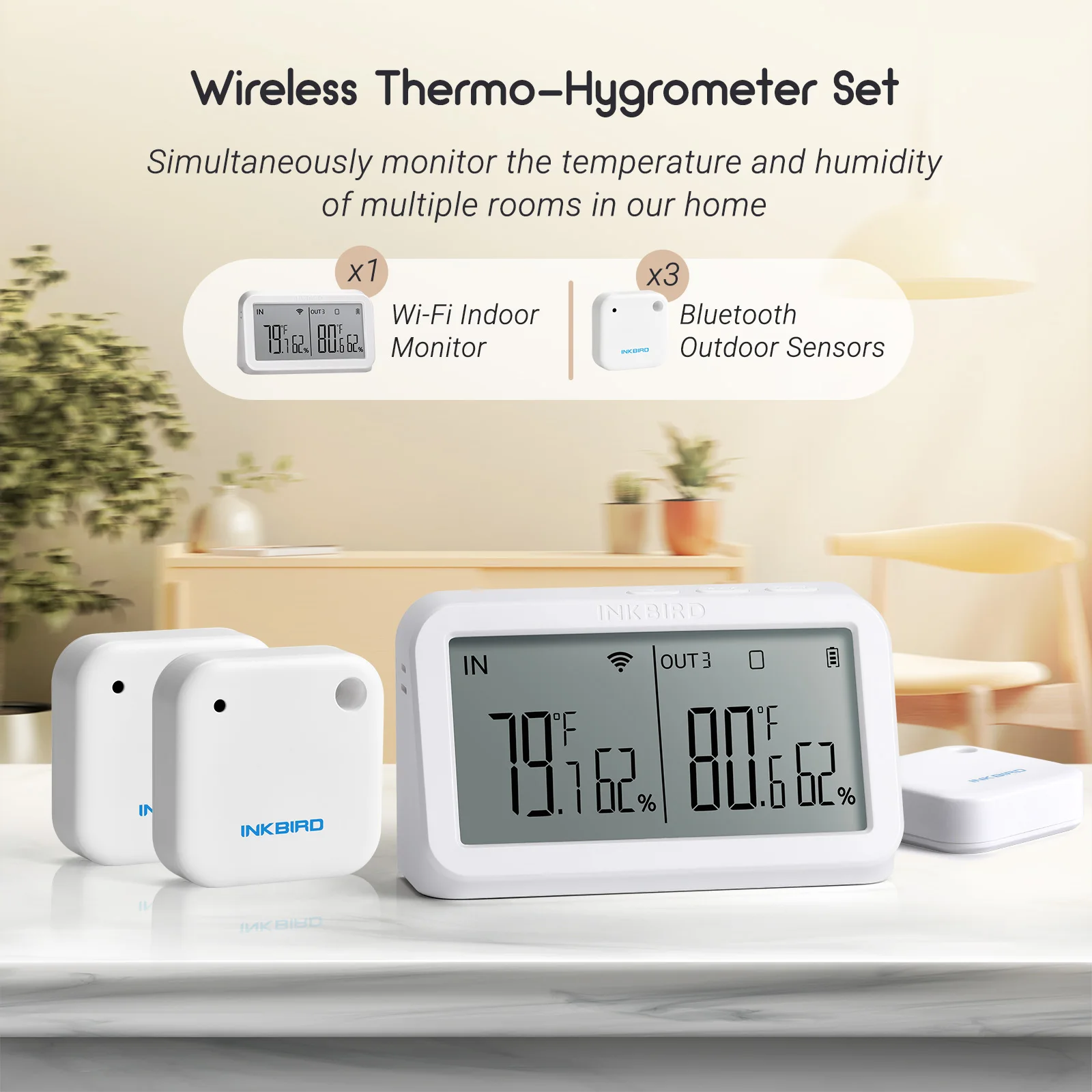 【Stocks Clearance】INKBIRD Temperature Humidity Combo Set with 3pcs IBS-TH2 and Digital IBS-M2 Wifi Gateway for Home Office