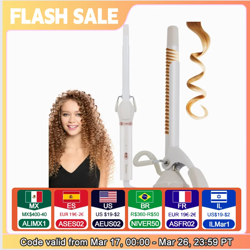 HATTEKER Women's Hair curling iron EU plug 19mm Hair Style machine Ceramic plated curling tong Hair Style Tools White