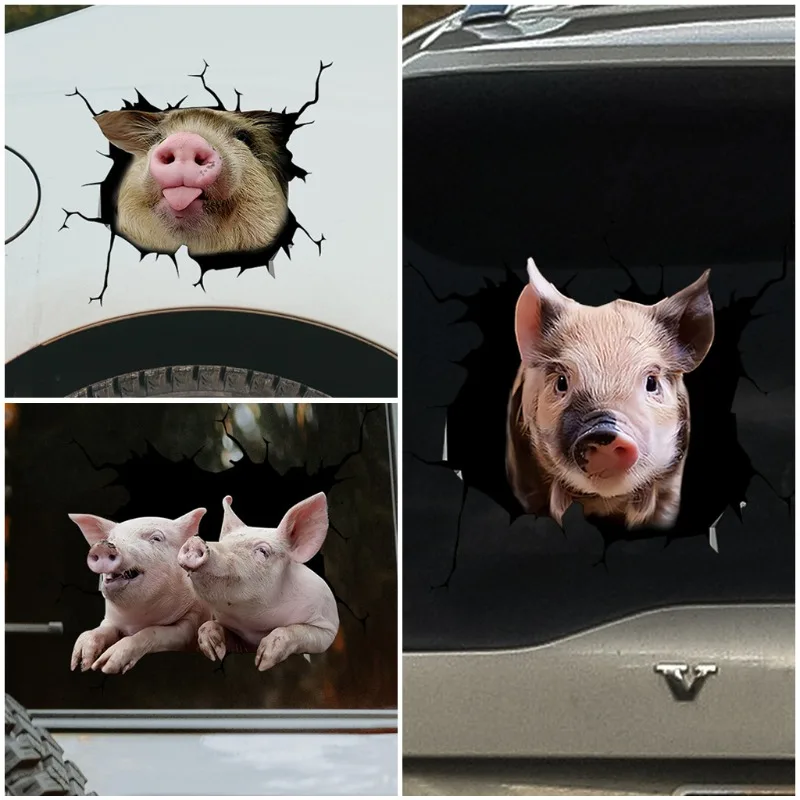 3D Piggy Cattle Horse Crack Animal Car Stickers Funny Auto Window Body Cover Scratches Waterproof Vinyl Decals Home Decoration