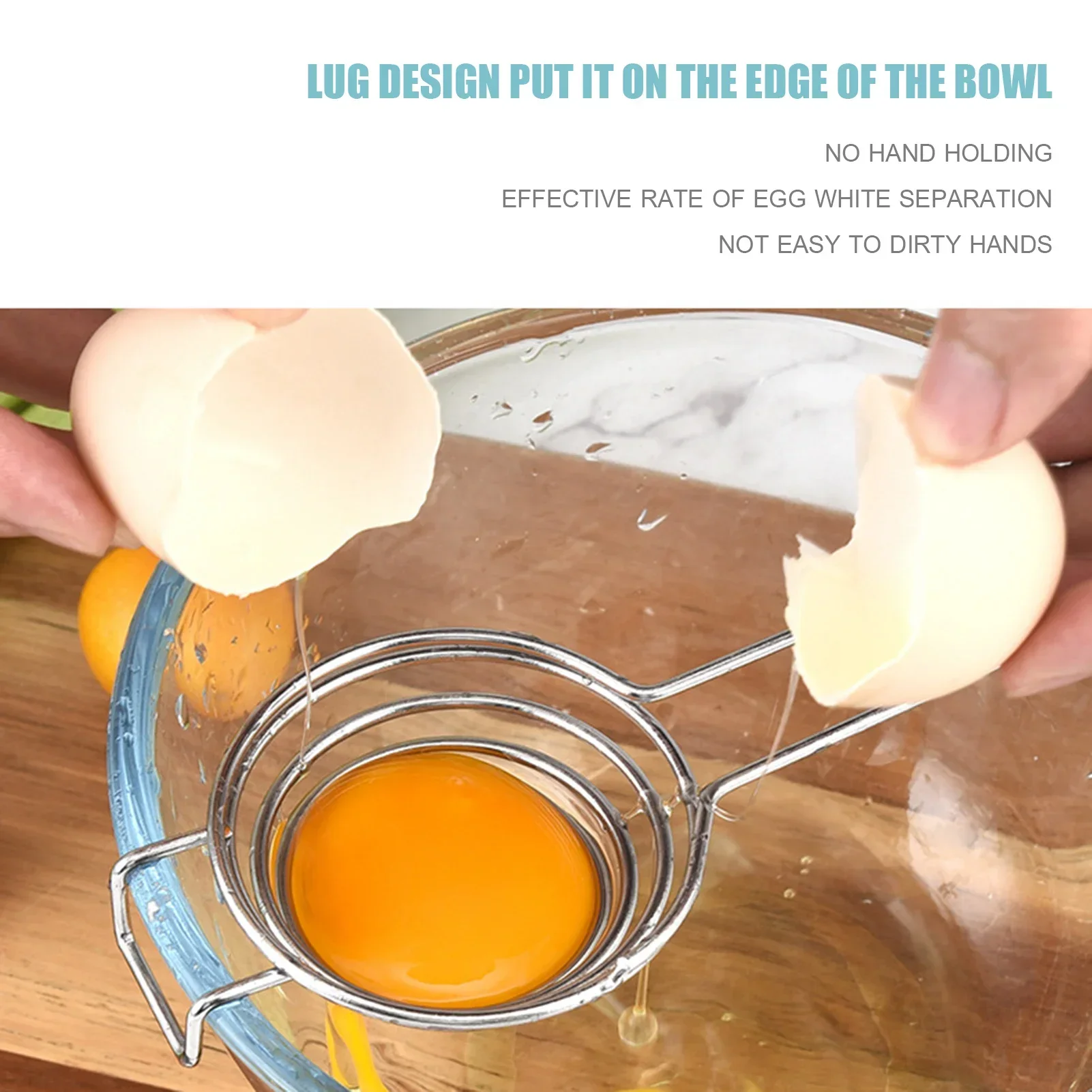 فاصل البيض مقبض طويل صفار البيض تصفية الفولاذ المقاوم للصدأ صفار البيض الأبيض غربلة تصفية البيض مقسم أداة المطبخ أداة بيكر #4