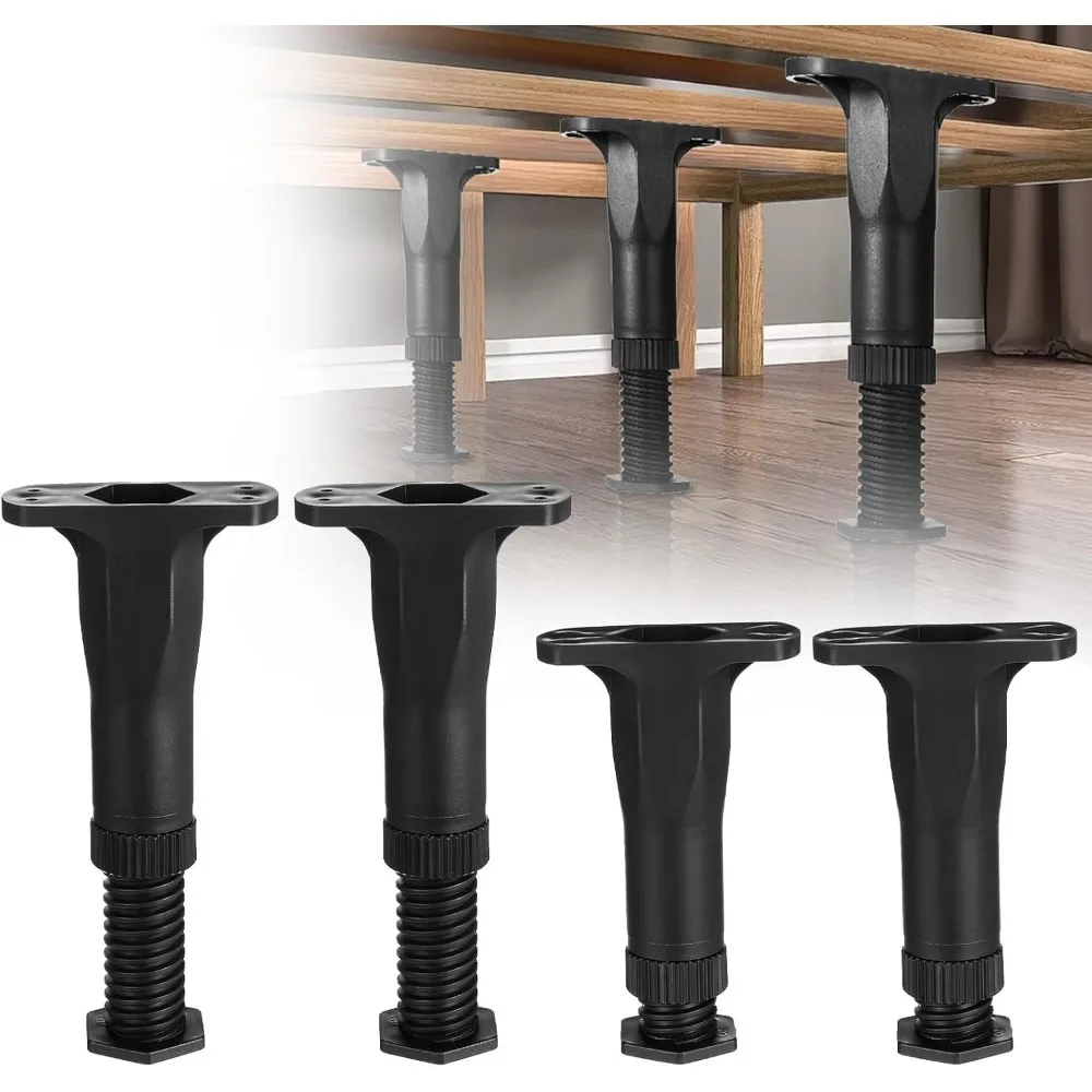 

8 PCS Adjustable Height Bed Support Legs (5.1-8.3) for King Queen Bed Slats, Black, Plastic, Round, Industrial Style, 620 lbs We