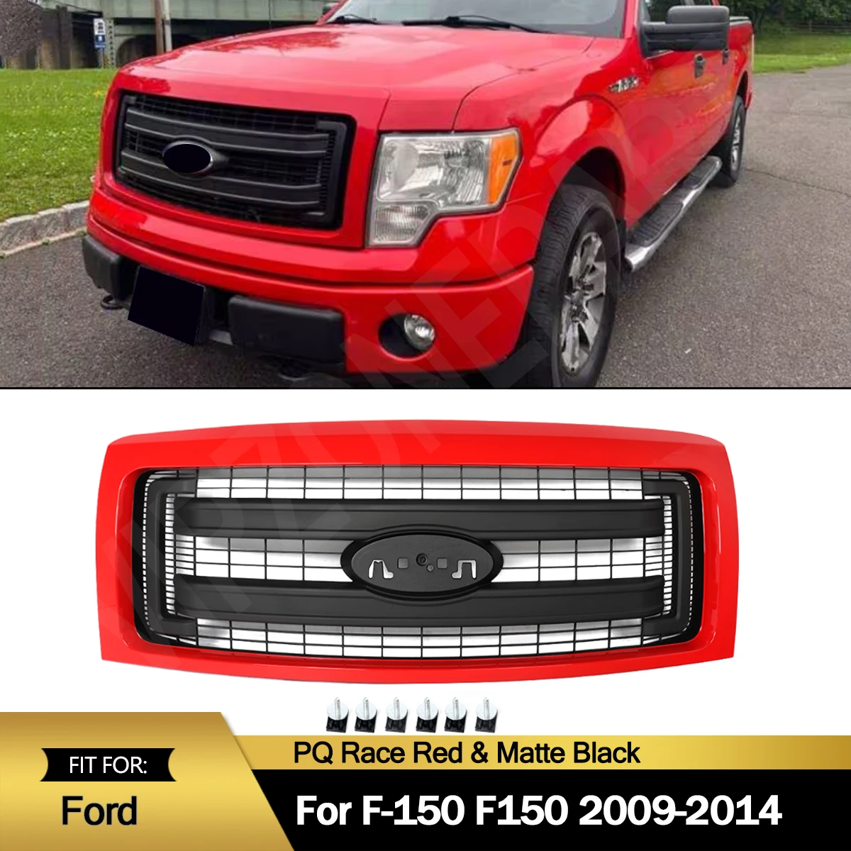 Front Bumper Grille Race Red For Ford F-150 F150 2009-2014 Front Racing Grills Front Hood Grill Air Inlet Grille Radiator Grills