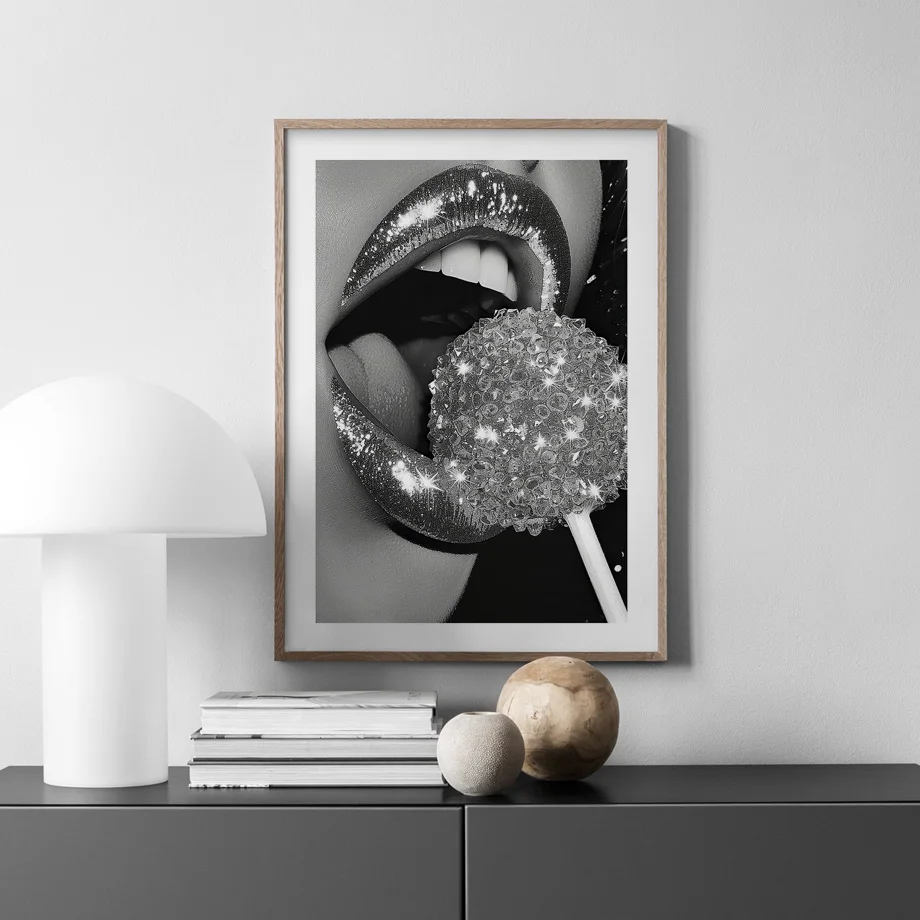 Light Luxury Wall Art Canvas Painting Woman Lip Diamond Black White Nordic Posters And Prints Wall Picture For Living Room Decor