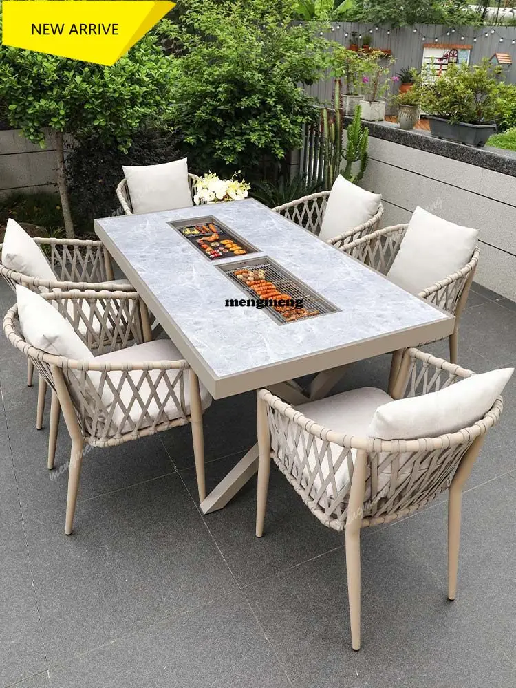 M138 Outdoor barbecue tables and chairs Nordic household barbecue grill courtyard villa aluminum alloy table combination