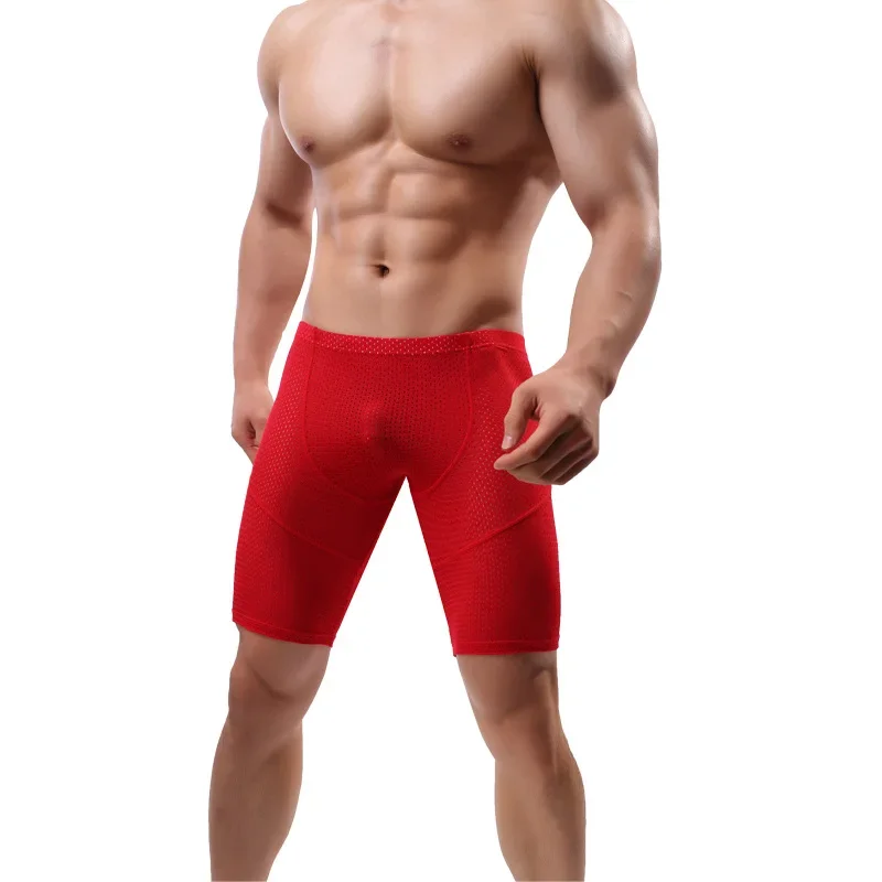 Mens Underwear Long Boxer Bulge Pouch Male Panties Breathable Holes Low Rise Lingerie Shorts Sexy Underpants Boxers