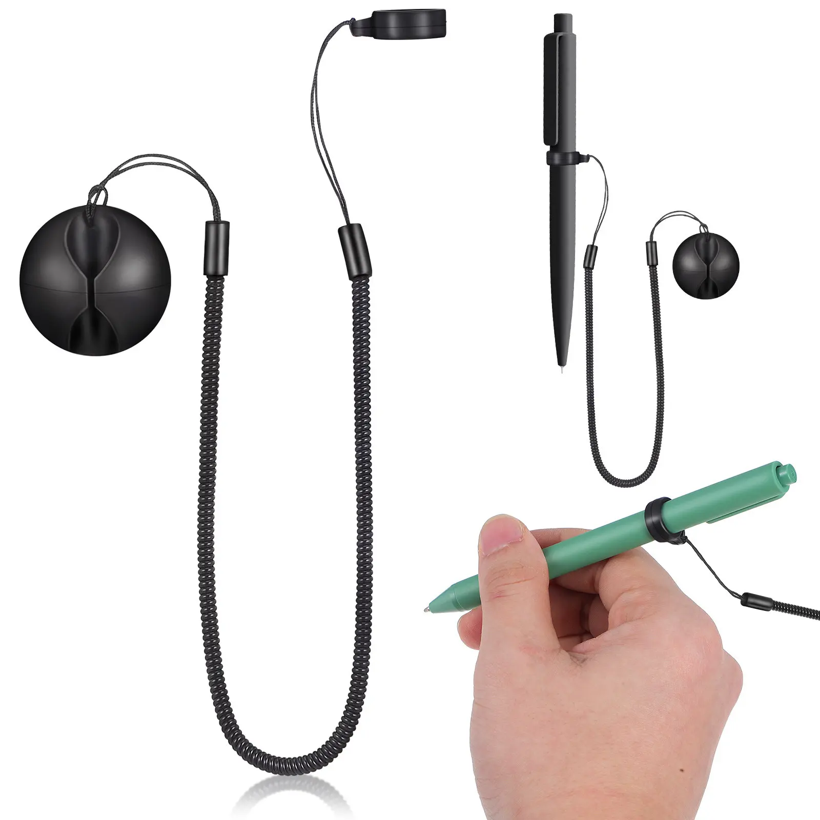 2Pcs Silicone Ring Retractable Pen Lanyard High Elasticity Anti-Slip Stylus Tether for Office School Desk Tablet Screen Drawing