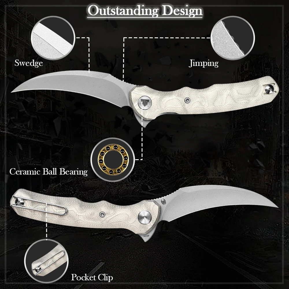 TRIVISA Lacerta متعددة الوظائف جيب سكين للفرد 14C28N شفرة النحاس الألومنيوم احباط مقبض مع كليب الصيد التكتيكي التخييم #4