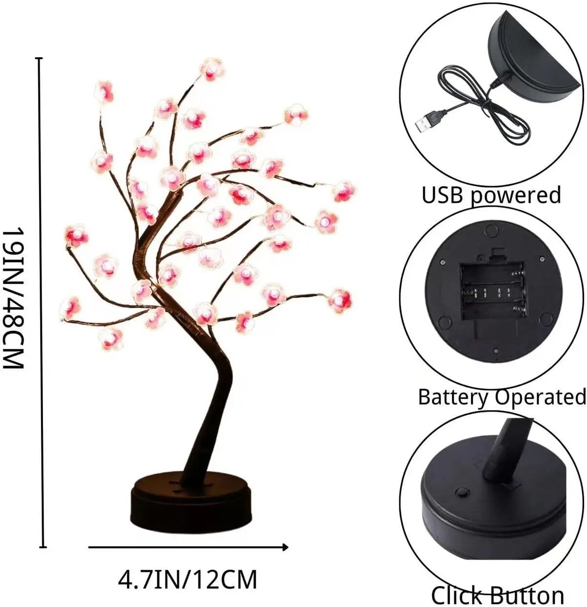 Luz de árbol de bonsái de flor de ciruelo-luz de hadas Artificial árbol de espíritu con 36 luces LED de flor de ciruelo, decoración de dormitorio, navidad