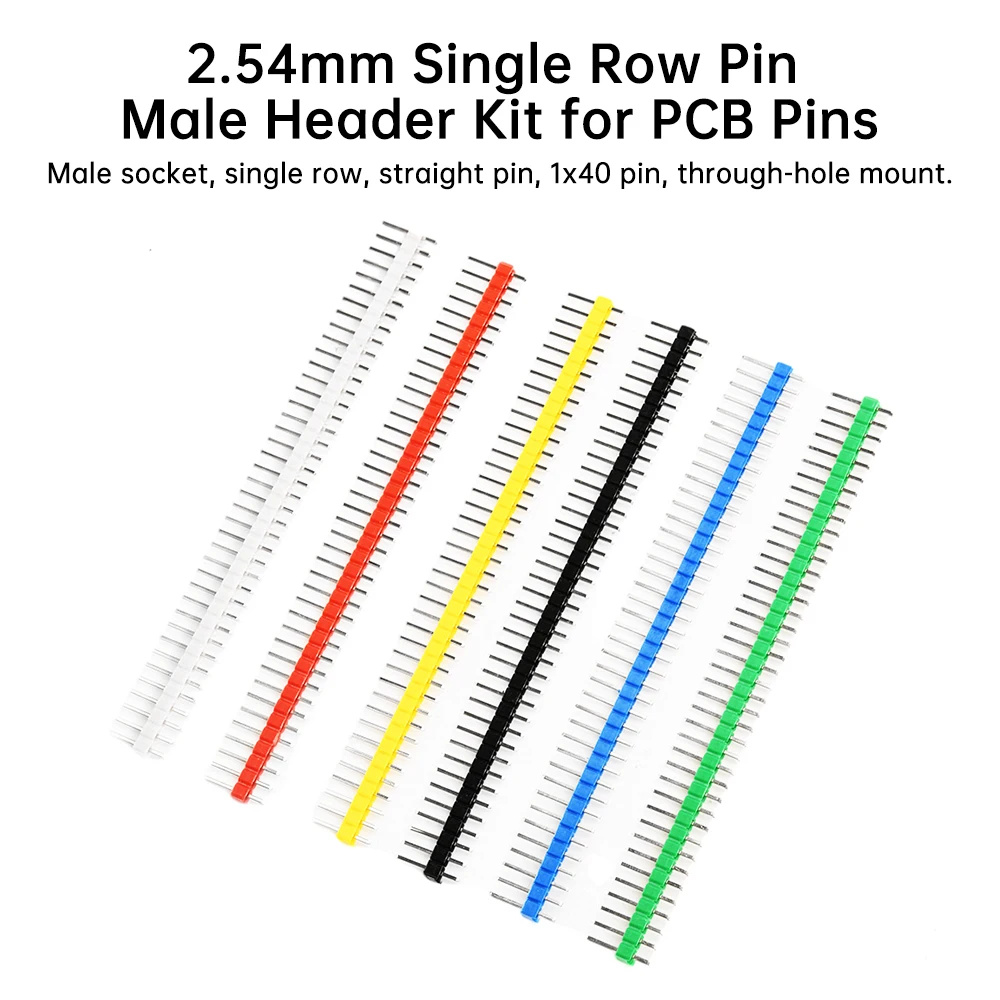 30PCS 40PIN Breakable Pin Header 2.54mm Single Row Male Header Connector PCB Pin Strip for Arduino White/Black/Red/Blue/Green