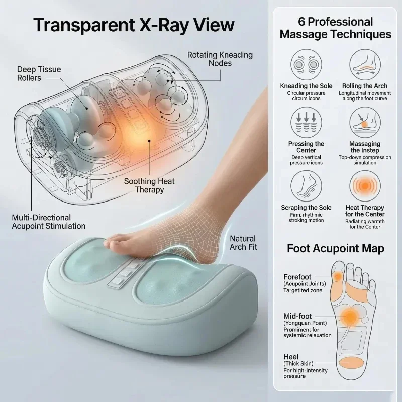 Shiatsu Foot Massager With Soothing Heat Function Deep Tissue Kneading Rolling Home Use Feet Relax Massage Equipment
