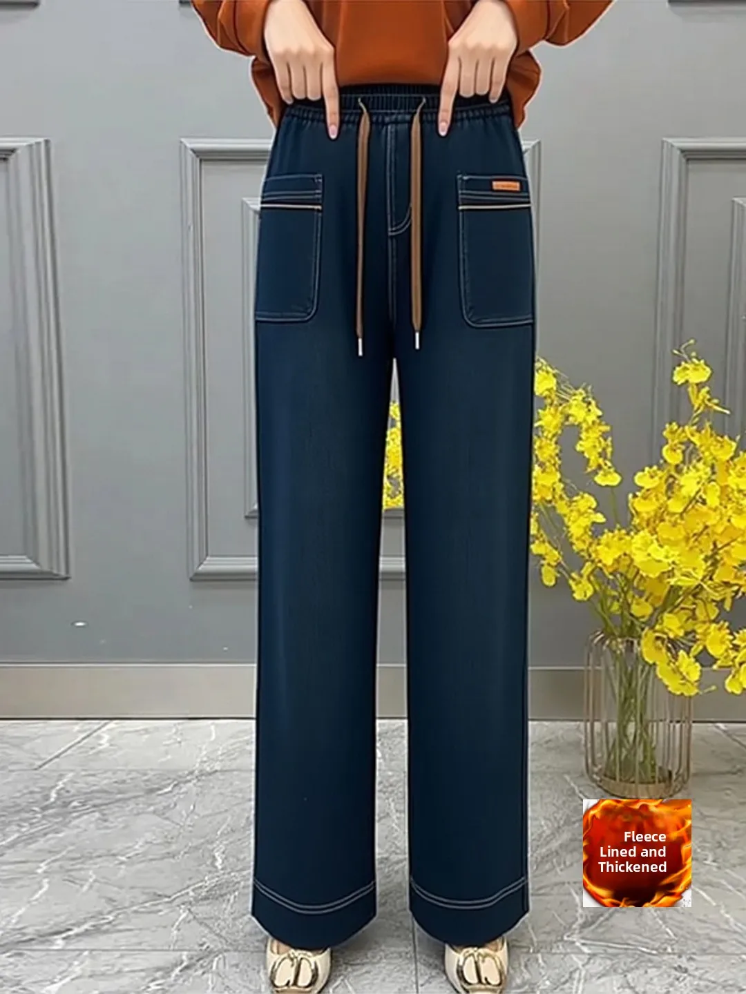 

Thiened Fce, зимние модные повседневные прямые джинсы, женские джинсы с высокой талией, средняя эластичная удобная джинсовая ткань