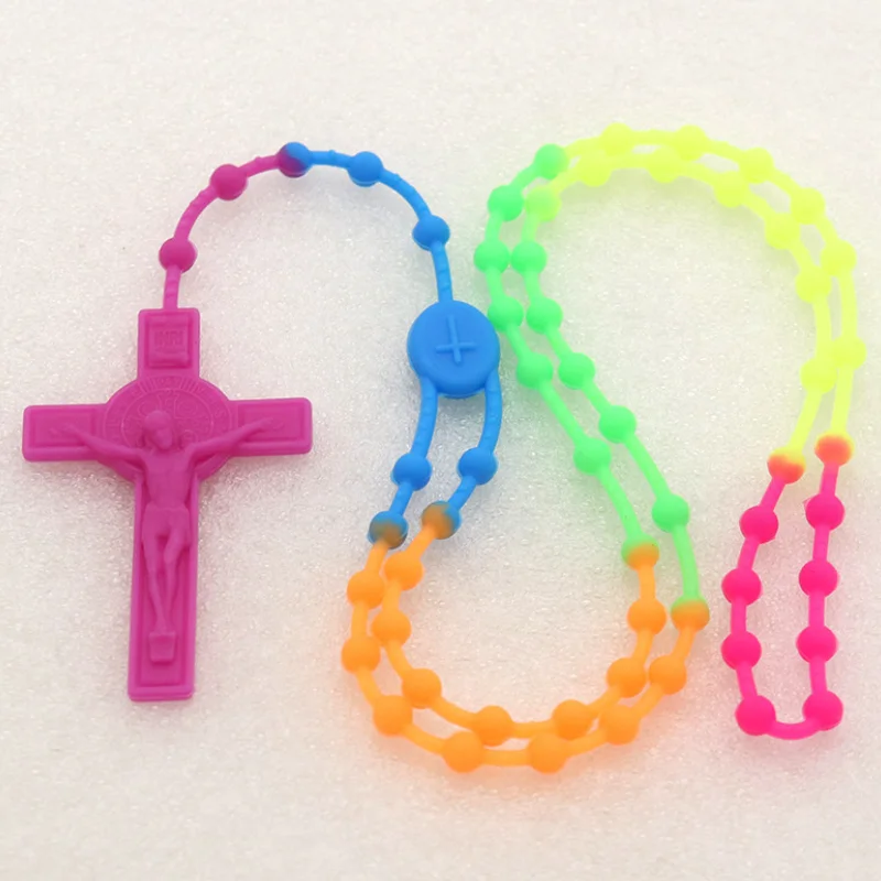10pcs A Pack Dark Pink/Blue/Green/White/Black/Yellow/Multi Color Cross Silicone Rosary
