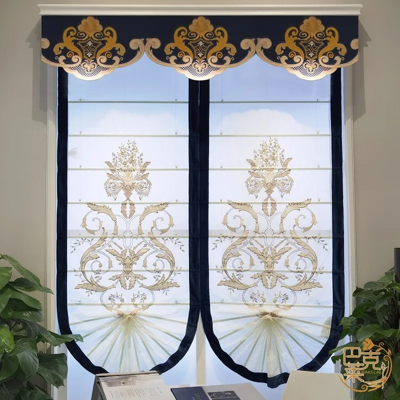 European curtains living room luxury atmosphere light luxury American bedroom dining room bay window simple fan Roman curtain li
