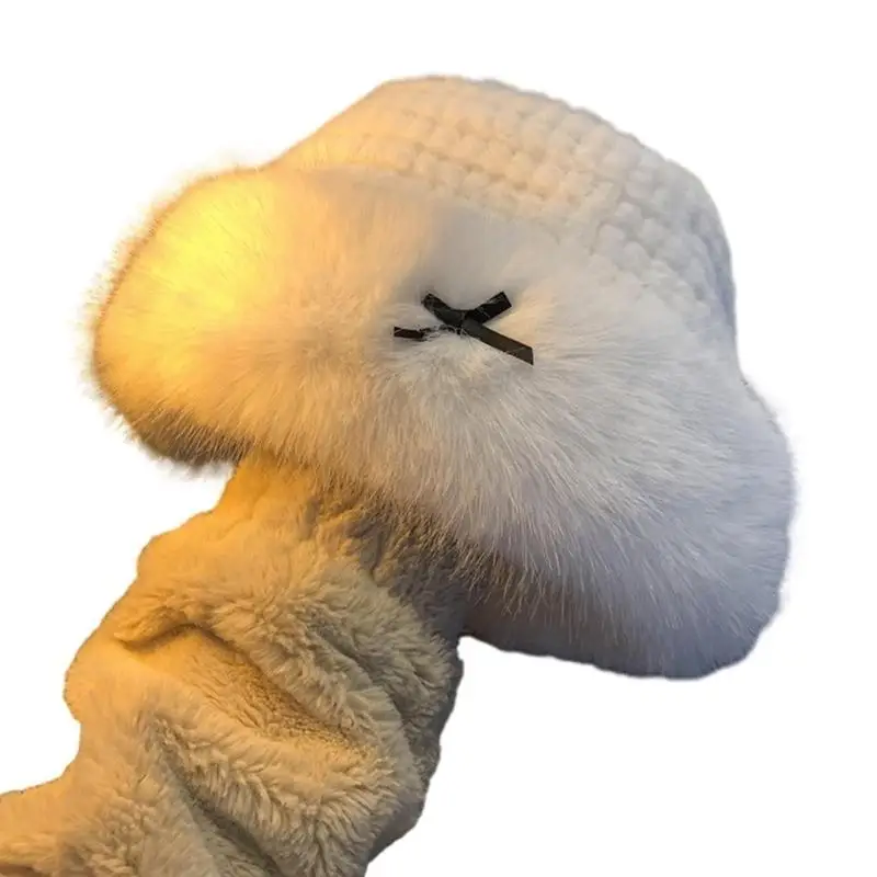 

39BD Woman Plush Bucket Hat Thicken Fisherman Hat Keep Warm Hat for Girls Shopping