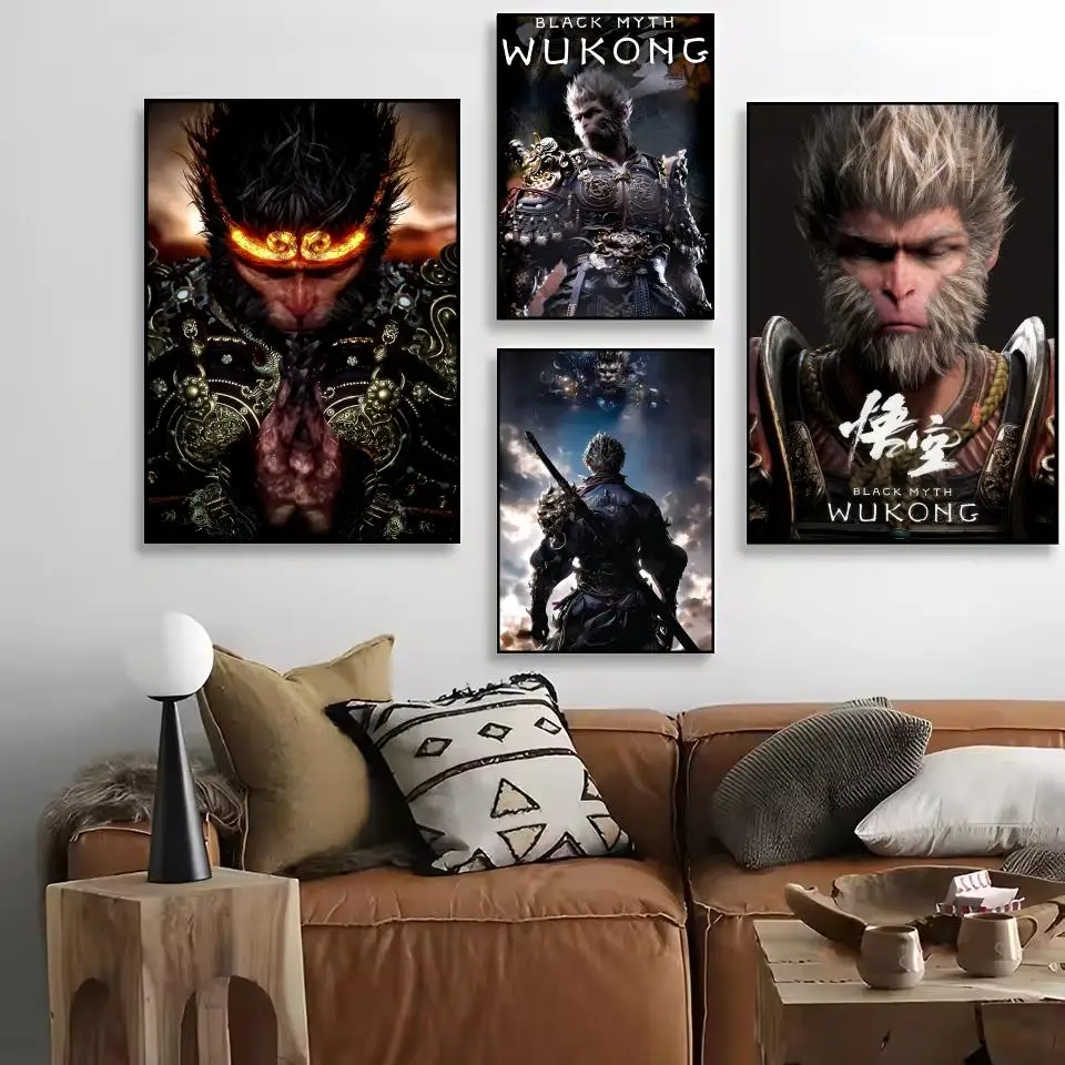 Classic Game Black Myth W_Wukong Poster Decorative Stickers Wall Art Mural Photo Design for Home Living Room Hallway Decoration