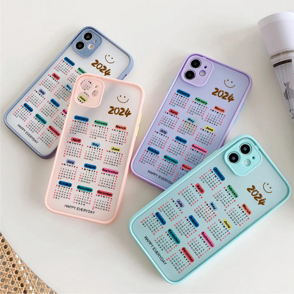 2024 Calendar Phone Case For iPhone 15 14 13 12 11 Pro Max Mini X XR XS SE Hard Shockproof Back Cover For iPhone 7 8 Plus Case