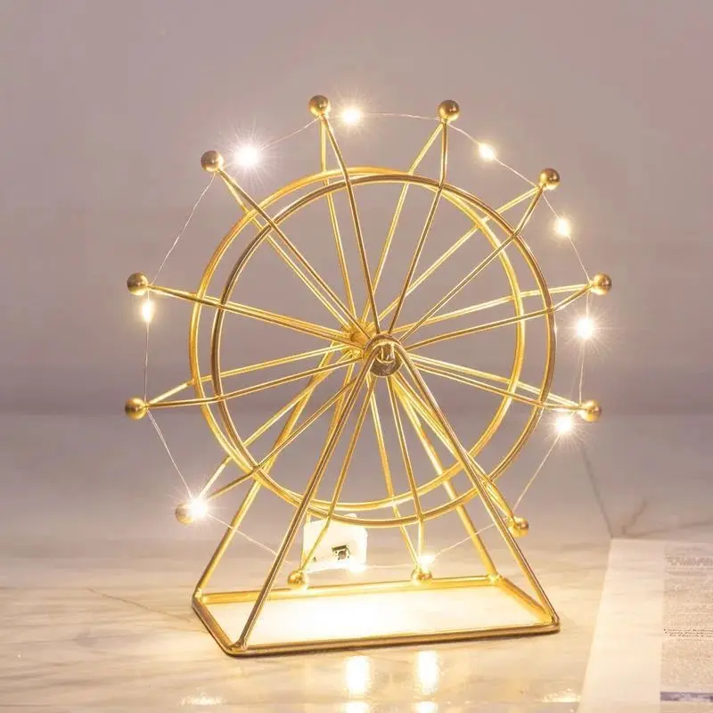 Light Luxury Rotating Luminous Iron Ferris Wheel Ornament Creative Handicraft Modern Living Room Home Decor With Lamp