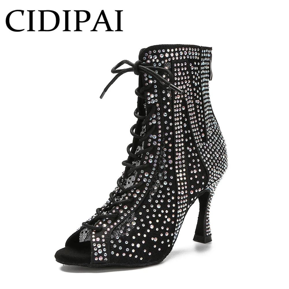 

Fashion Salsa Jazz Tango Dance Shoes Outdoor Indoor High Top Women's Mesh Latin Dance Boots Black Soft Sole Party Sandals