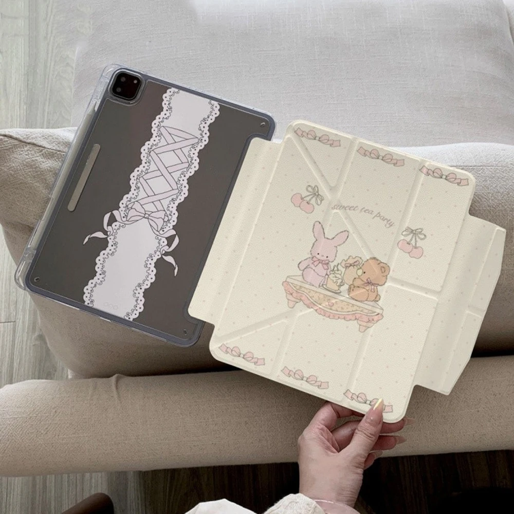 Cute Cartoon Bear New Tablet Case For iPad Pro 11 12.9in 13 15 M1 M3 M4 9.7 10.2 5/6th 7/8/9 10 11th MINI Air 5 6 7 Trifold Case