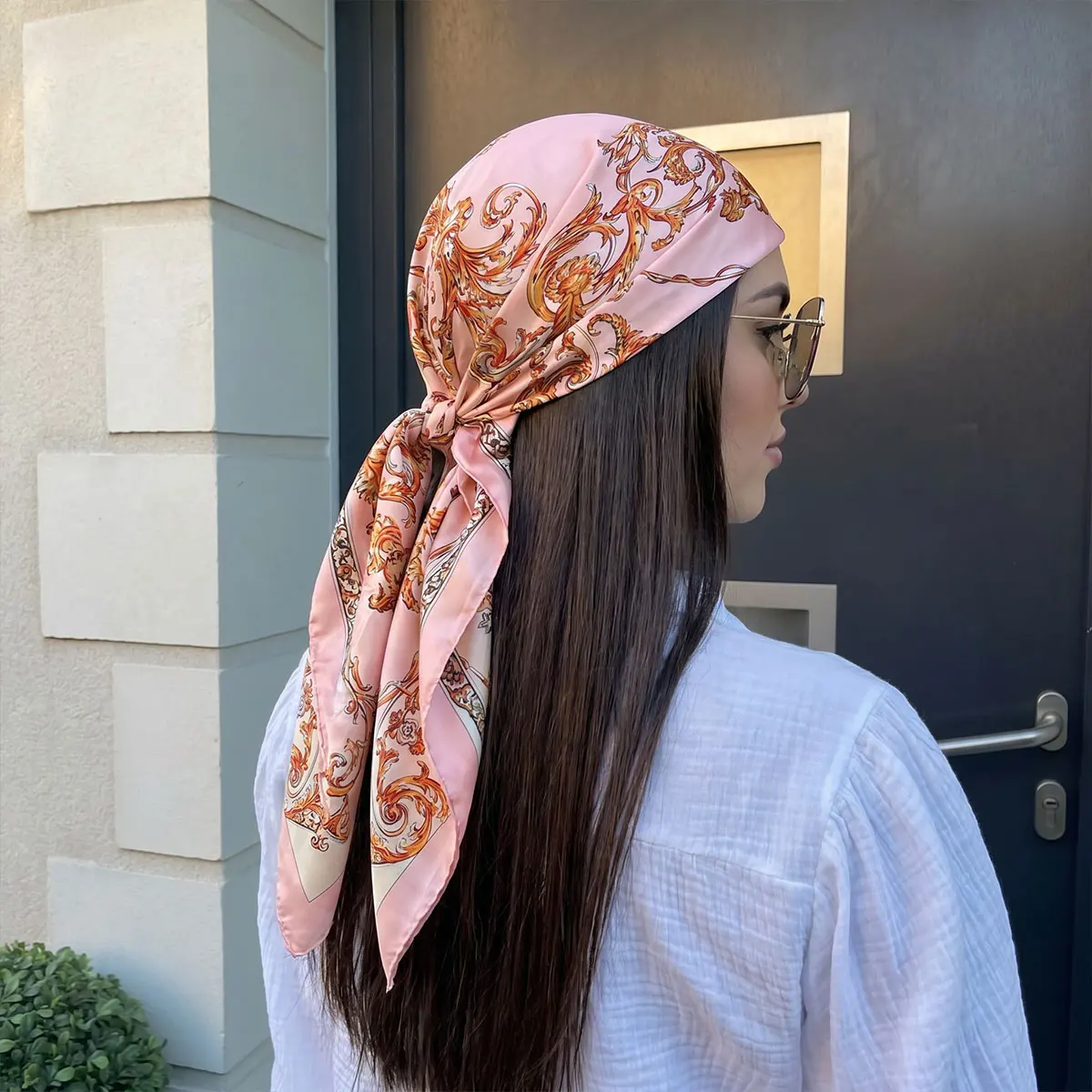 Neuer 90cm Damen Frühling Sommer Quadratischer Schal Satin Seidenschal Kopftuch Weibliches Foulard Strand-Bandana Damen Halstuch Haarband
