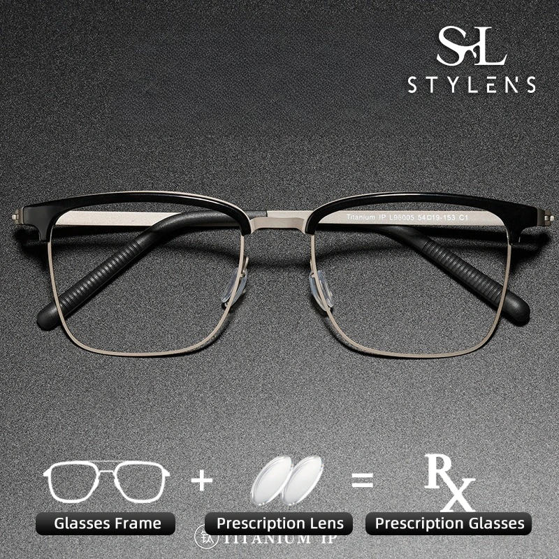 

STYLENS Business Ultralight Design Pure Titanium Photochromic Glasses Men's Square Anti Blue Ray Prescription Customization 9805