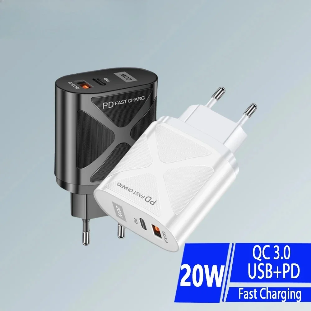 20W PD Fast Charger Dual Port QC3.0 USB C Wall Charger EU/US/KR Plug for iPhone 15 Samsung Xiaomi iPad Macbook Air