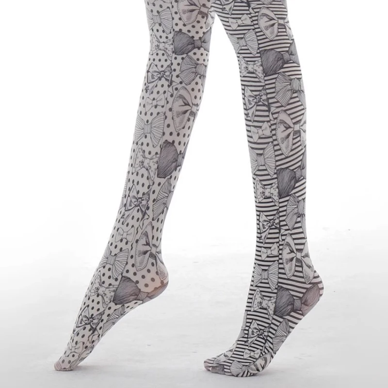 Vintage Design Cute Bow Polka Dot Y2k Sweet Girl Print Women's Hosiery 2025 Autumn New Fashion Lolita Versatile Tights Ladies