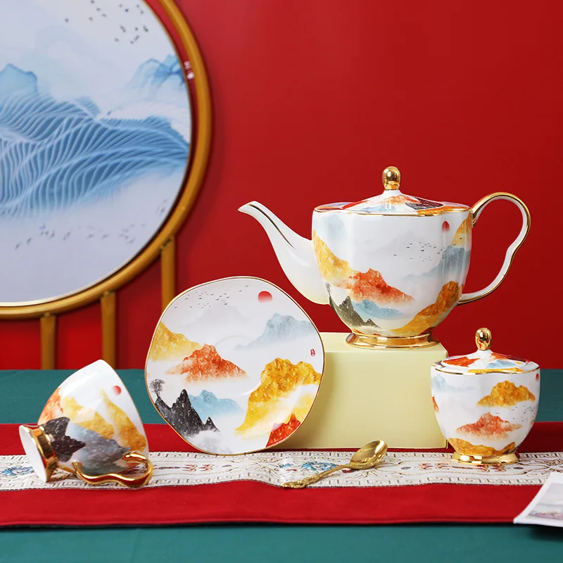 Bone china coffee utensils coffee cup saucer spoon flower tea set teacup teapot household hand brew