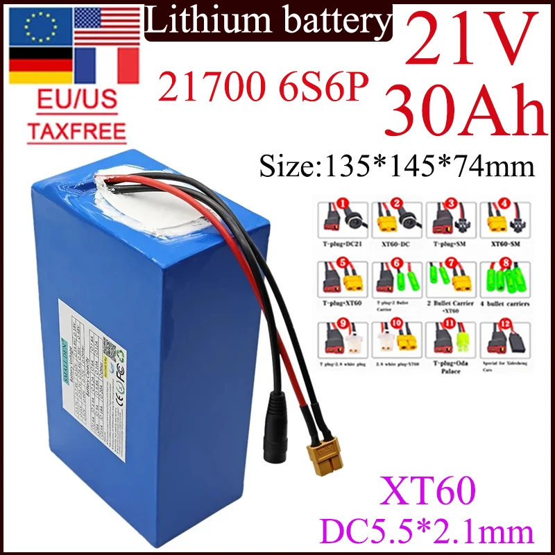 

21700 6S6P 21V 30Ah Lithium battery pack for 0-650W Built-in Same port 30A BMS 35000mAh High Capacity Power Tools spare battery