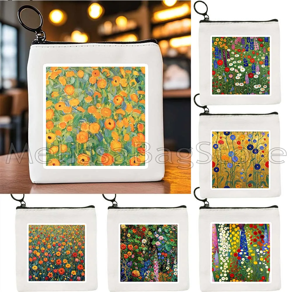 

Klimt Style Cute Gifts Flower Garden Gustav Klimt Flowers with Gold Klimt Sunflowers Canvas Key Coin Purse Cute Bag Wallet Pouch