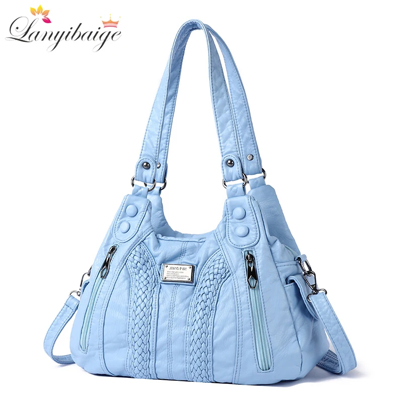 Luxury Pu Leather Messenger Bag Vintage Women Hand Bag Large Capacity Casual Hobo Handbag Purse Female Crossbody Shoulder Bags