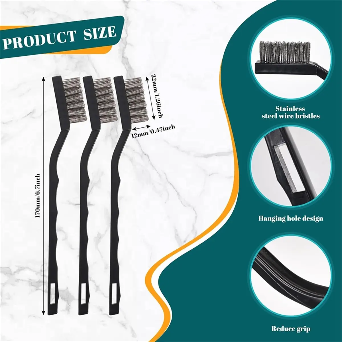 LUCK 20 Pcs Mini Wire Brush Stainless Steel Brush Set, Curved Handle Masonry Brush Wire Brush for Cleaning Welding Slag Rust