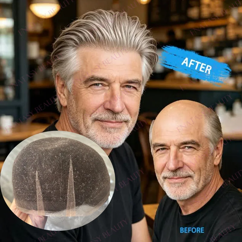 Full Swiss Lace Undetectable Platinum Blonde #60R 30mm Wave 6Inch Long Human Hair Men Toupee Natural Hairline Bleached Knots