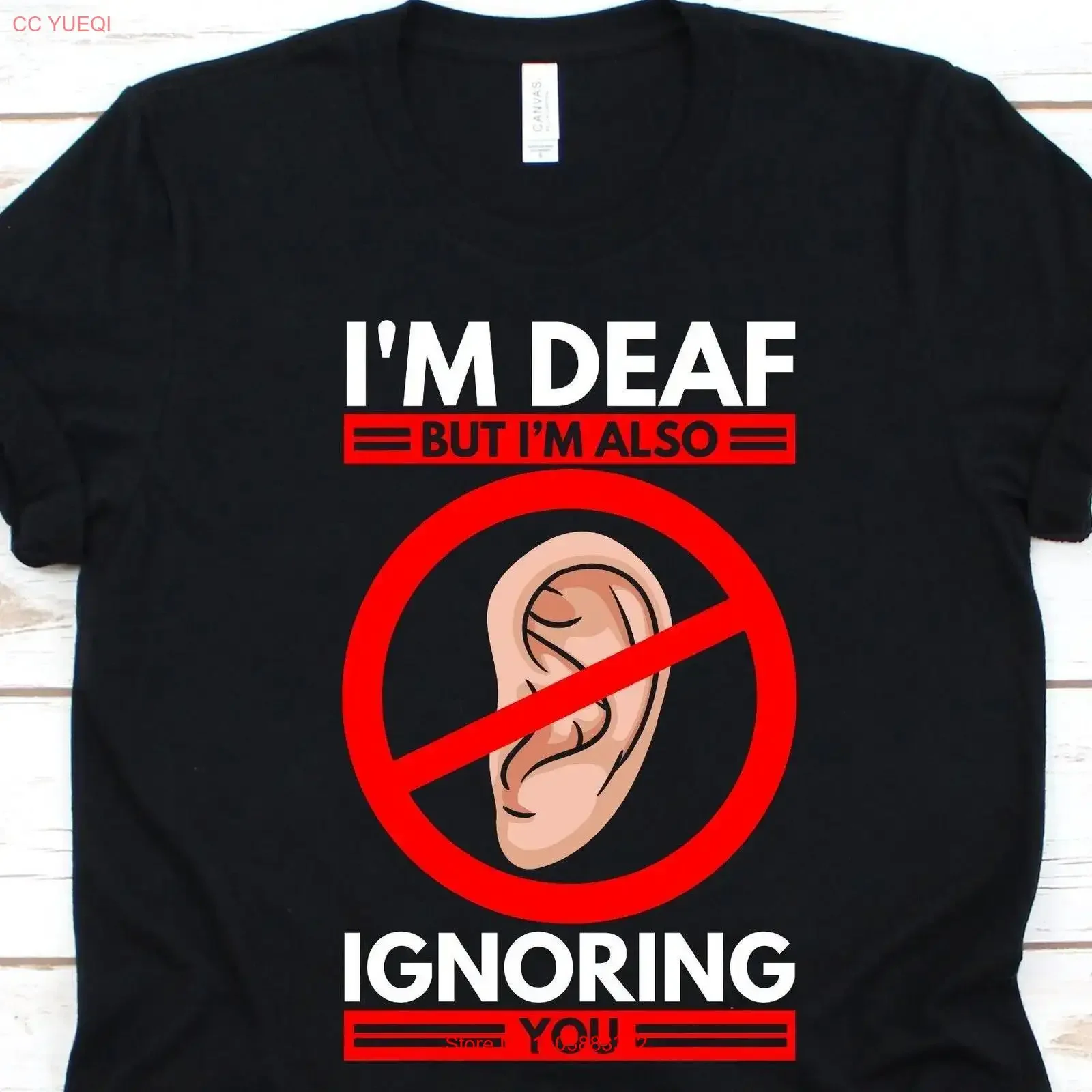 T-shirt « Je suis sourd mais je vous ignore » : Sensibilisation aux troubles auditifs, aide à la communication par signes, orthographe des doigts pour la lecture des lèvres, vintage