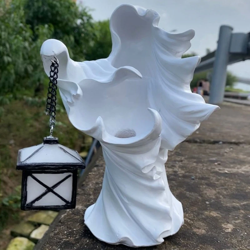 White Robe Wizard Resin Figure Painted Gothic Hell Emissary Statue For Garden Table Centerpiece Desk Decor For Halloween Gift