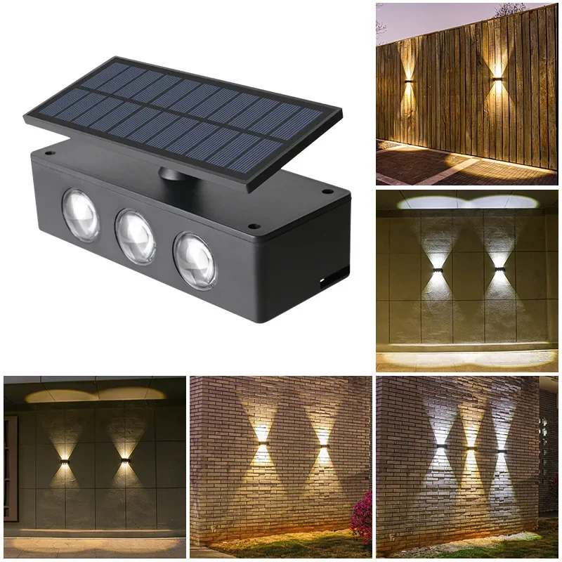 Solar Wall Lights Outdoor Up and Down Luminous Waterproof Sunlight Powered Outside Cube Wall Decoration Lamp for Street Garden