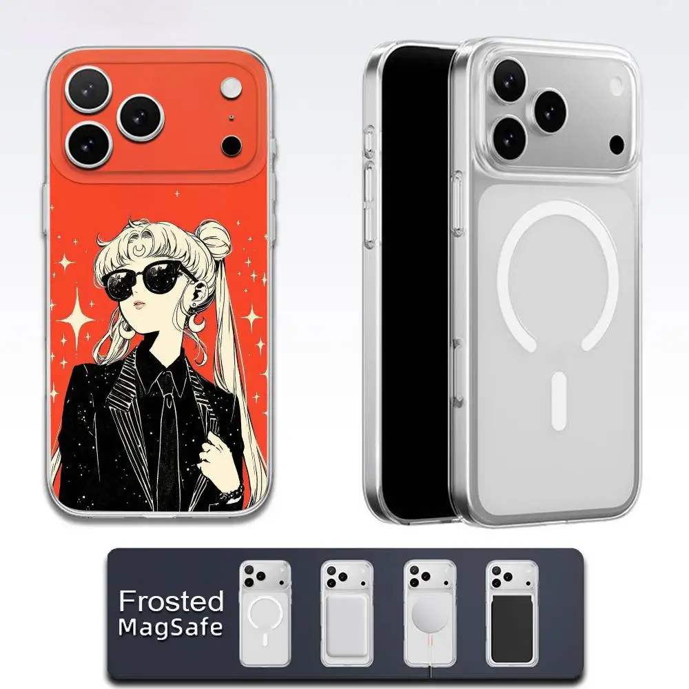 Jolie coque de téléphone marin fille mignonne pour iPhone 17,16,15,14,13,12,11,Pro,Max,Plus,E,Air,Mini Magsafe magnétique givré Transparent